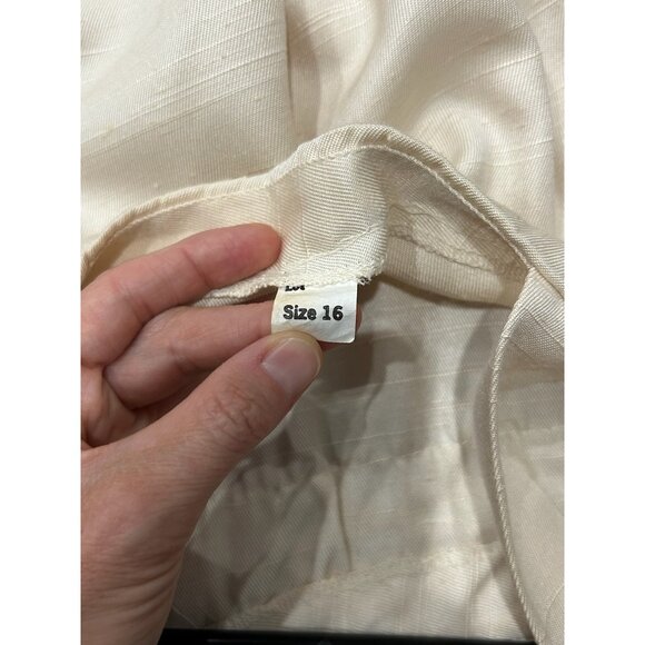 Vintage Lace Sequin Beaded Tank Top Beige Sz 16 Square Neck Neutral Retro - Picture 5 of 9